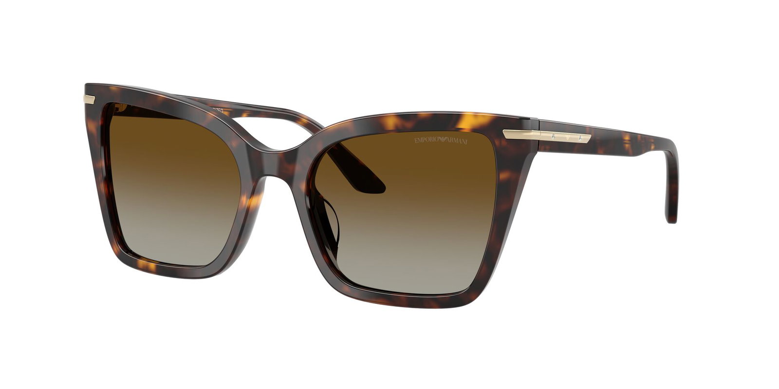 Das Bild zeigt die Emporio Armani Sonnenbrille EA4273BU in havanna glänzend und polarisiert leicht seitlich.